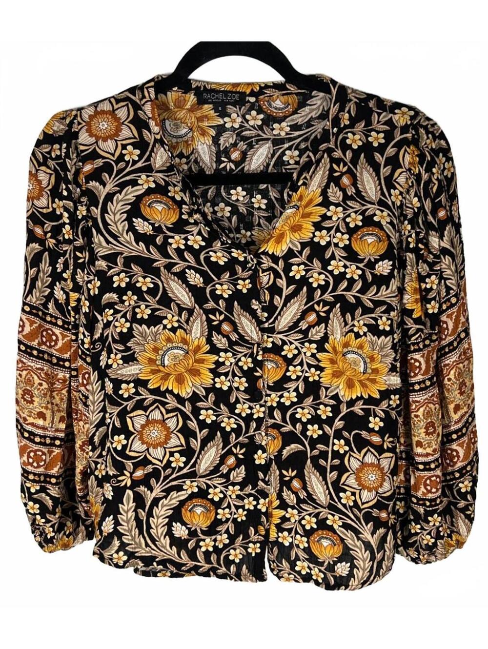 RACHEL ZOE Retro Maximalist Floral Peasant Blouse Boho 70s Garden Boho S